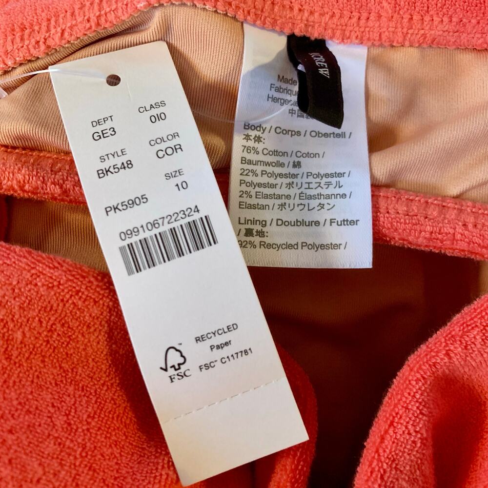NWT J. Crew Coral Cutout Bandeau One-Piece in Terry Size 10 - Picture 8 of 8